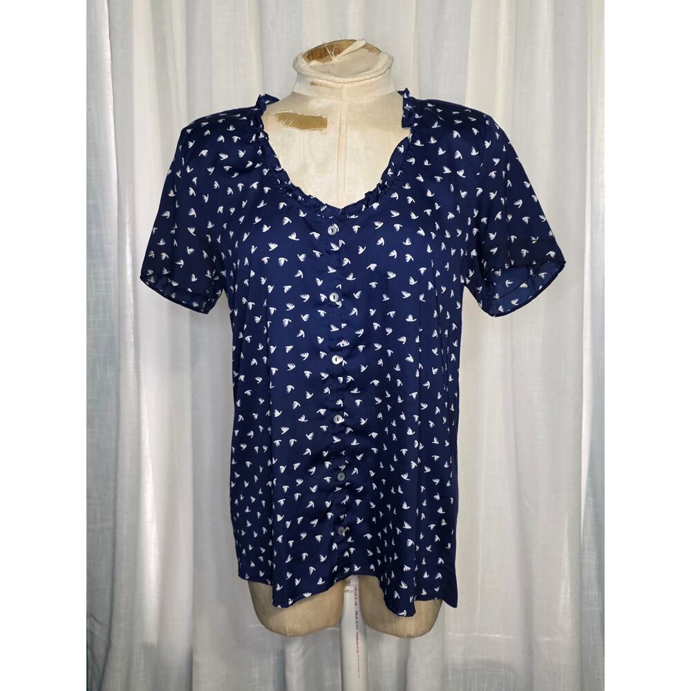 Anthropologie Dolan Blouse Women's Size Small Blue Bird Patterned